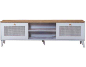 Meuble TV en aggloméré Calvin (180 x 41 x 55 cm - chêne et blanc)