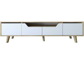 Meuble TV en aggloméré 180 x 29.8 x 48 cm Roma (Blanc et chêne)