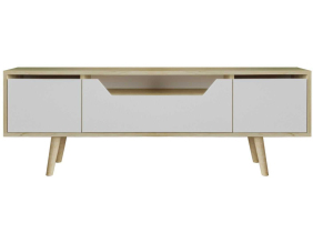 Meuble TV en aggloméré 150 x 29.8 x 53 cm Roma (Blanc et chêne)