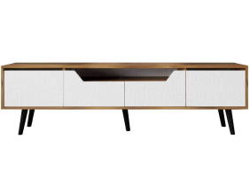 Meuble TV en aggloméré 180 x 29.8 x 48 cm Roma (Blanc et noyer)