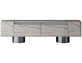 Meuble TV en aggloméré et métal Bohem (Travertine et Argenté)