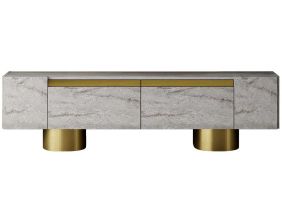 Meuble TV en aggloméré et métal Bohem (Travertine et Doré)