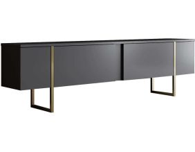 Meuble TV en aggloméré et métal Luxe (Anthracite + doré)