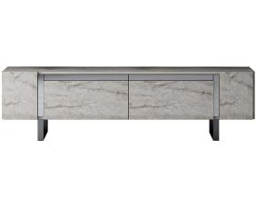 Meuble TV en aggloméré et métal Yildiz (Travertine et Argenté)