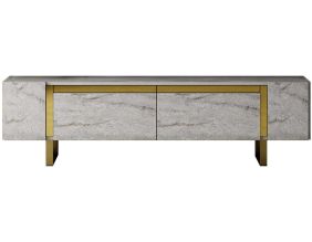 Meuble TV en aggloméré et métal Yildiz (Travertine et Doré)