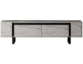 Meuble TV en aggloméré et métal Yildiz (Travertine et Noir)