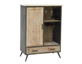 Meuble bar en bois et métal étagères et tiroirs