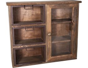 Meuble en bois 1 porte vitrée et 3 tiroirs grillagés 50 x 14 x 43 cm