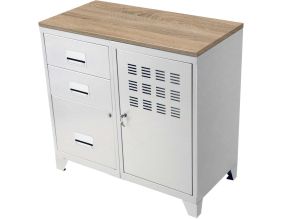 Meuble bureau métal 1 porte 3 tiroirs (Blanc mat)