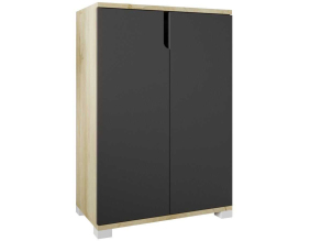 Meuble à chaussures 2 portes en aggloméré Venedik (Anthracite et chêne)
