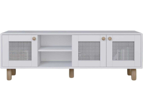 Meuble TV 3 portes en aggloméré Bohemian (Blanc avec cannage blanc)