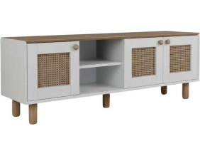 Meuble TV 3 portes en aggloméré Bohemian (Blanc et chêne avec cannage)