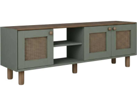 Meuble TV 3 portes en aggloméré Bohemian (Vert avec cannage)