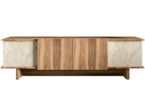 Meuble TV 4 portes en aggloméré Diana (Noyer et travertine)