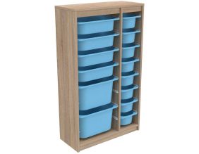 Meuble de rangement 14 tiroirs Montana (Sonomo et bleu)