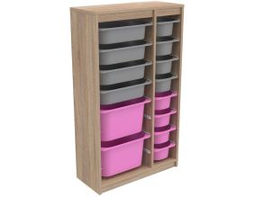 Meuble de rangement 14 tiroirs Montana (Sonomo, gris et rose)