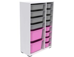 Meuble de rangement 14 tiroirs Rine (Blanc, gris et rose)