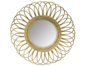 Miroir marguerite en moelle de rotin 60 cm