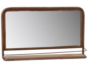 Miroir en métal cuivré avec étagère en bois