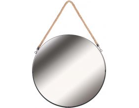 Miroir rond avec anse en jonc 50 cm (Noir)
