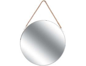 Miroir rond avec anse en jonc 50 cm (Blanc)