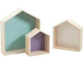 Niches murales maisonnettes colorées (Lot de 3)