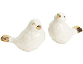 Oiseau blanc et doré en céramique (Lot de 2)