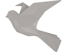Oiseau fixation murale en résine gris mat origami (Grand modèle)