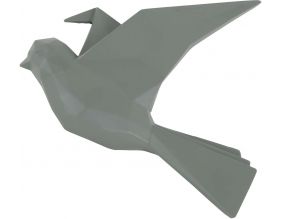 Oiseau fixation murale en résine kaki mat origami (Grand modèle)