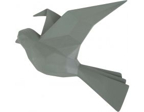 Oiseau fixation murale en résine kaki mat origami (Petit modèle)