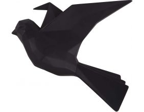 Oiseau fixation murale en résine noir mat origami (Grand modèle)