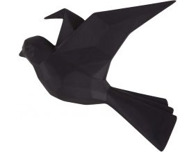 Oiseau fixation murale en résine noir mat origami (Petit modèle)