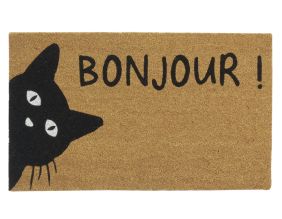 Paillasson coco intérieur extérieur 75 x 45 cm (Chat bonjour)