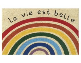 Paillasson en coco avec inscriptions 75 x 45 cm (Arc en ciel la vie est belle)