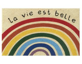 Paillasson en coco avec inscriptions 75 x 45 cm (Arc en ciel la vie est belle)