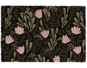 Paillasson en fibres de coco floral noir