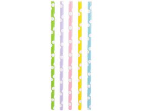 Pailles imprimées fantaisies en papier (Lot de 50) (Pois pastels)