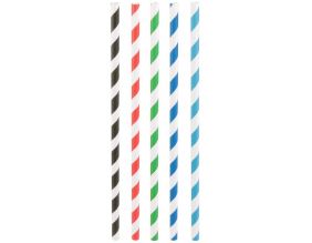 Pailles imprimées fantaisies en papier (Lot de 50) (Rayures vives)