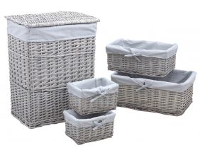 Panier à linge avec corbeilles en éclisse grise (Lot de 5)