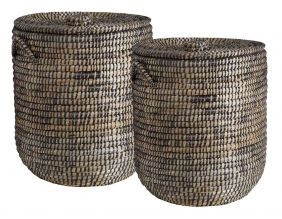 Panier à linge rond en jonc (Lot de 2)