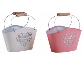 Panier en métal laqué coeur embossé (Lot de 2)