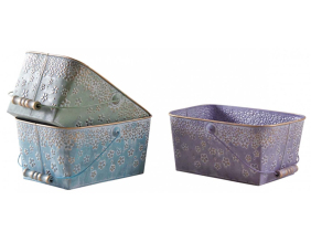 Panier en métal motif fleurs 25 cm (Lot de 3)