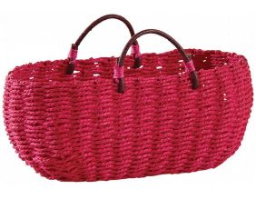 Panier ovale en jonc fuchsia