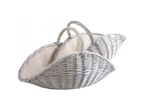 Paniers à bûches en osier gris et jute (lot de 2) (Ovale)