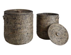 Paniers à linge ronds en jonc (lot de 2)