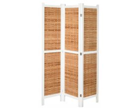 Paravent en paulownia teinté blanc et bambou naturel
