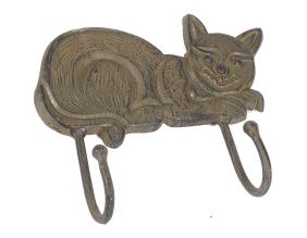 Patère chat en métal vieilli