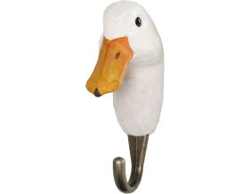 Patère animal en bois sculpté à la main et métal (Canard)