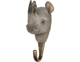 Patère animal en bois sculpté à la main et métal (Rhinocéros)