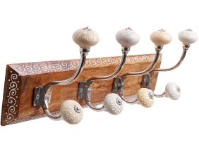 Patère en bois et céramique 4 crochets Aztec (Modèle 1)